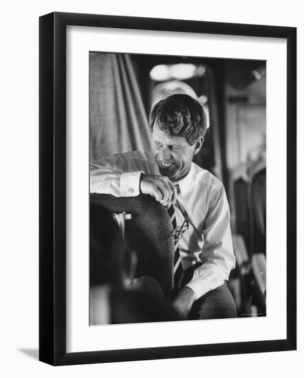 Senator Robert F. Kennedy Aboard Plane Traveling to Campaign For Local Democrats-Bill Eppridge-Framed Photographic Print