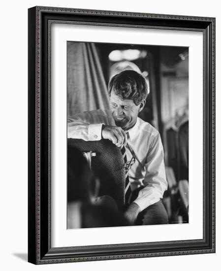Senator Robert F. Kennedy Aboard Plane Traveling to Campaign For Local Democrats-Bill Eppridge-Framed Photographic Print