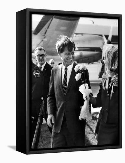 Senator Robert F. Kennedy at Airport During Campaign Trip to Help Election of Local Democrats-Bill Eppridge-Framed Premier Image Canvas