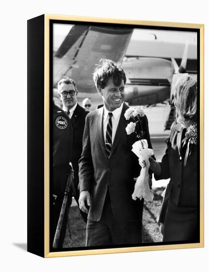 Senator Robert F. Kennedy at Airport During Campaign Trip to Help Election of Local Democrats-Bill Eppridge-Framed Premier Image Canvas