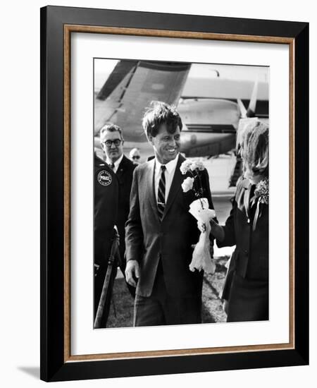 Senator Robert F. Kennedy at Airport During Campaign Trip to Help Election of Local Democrats-Bill Eppridge-Framed Photographic Print