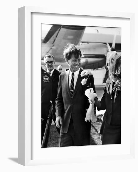 Senator Robert F. Kennedy at Airport During Campaign Trip to Help Election of Local Democrats-Bill Eppridge-Framed Photographic Print