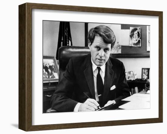 Senator Robert F. Kennedy in His Office, Washington, D.C., March 2, 1967-null-Framed Photo
