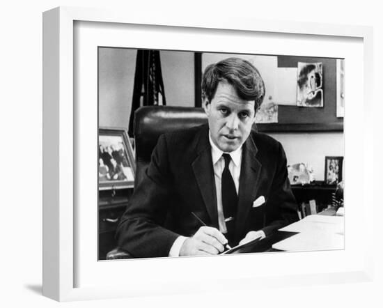 Senator Robert F. Kennedy in His Office, Washington, D.C., March 2, 1967-null-Framed Photo