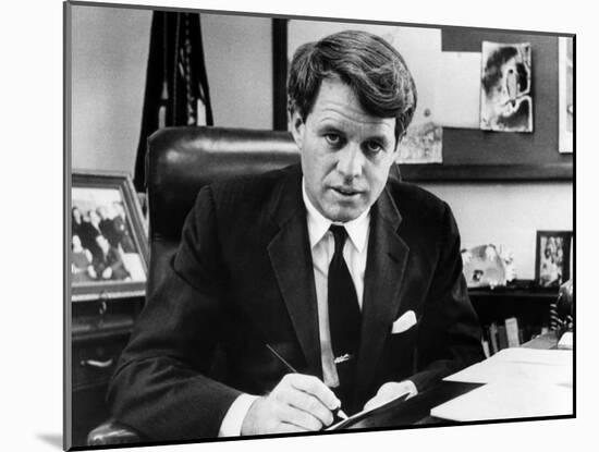 Senator Robert F. Kennedy in His Office, Washington, D.C., March 2, 1967-null-Mounted Photo