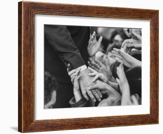 Senator Robert F. Kennedy Shaking Hands with Admirers During Campaigning-Bill Eppridge-Framed Photographic Print