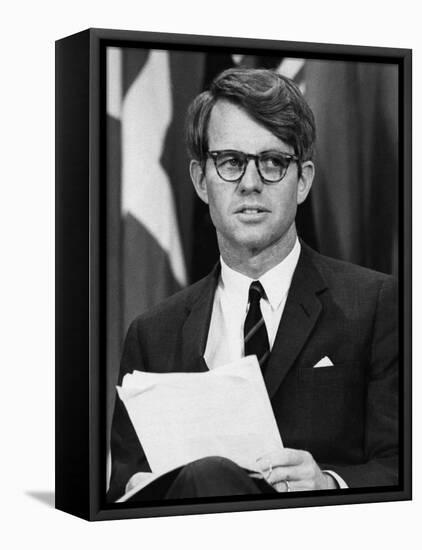 Senator Robert F. Kennedy Waits to Address 14,500 Students, Kansas State University, March 25, 1968-null-Framed Stretched Canvas