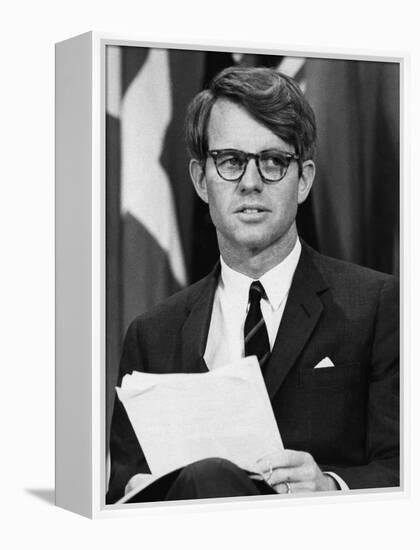 Senator Robert F. Kennedy Waits to Address 14,500 Students, Kansas State University, March 25, 1968-null-Framed Stretched Canvas