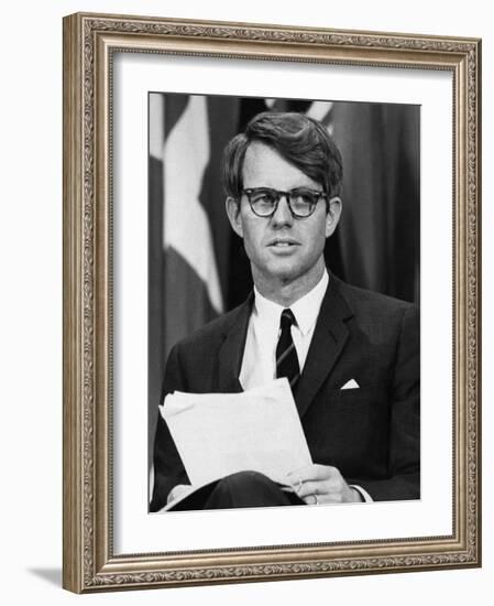 Senator Robert F. Kennedy Waits to Address 14,500 Students, Kansas State University, March 25, 1968-null-Framed Photo