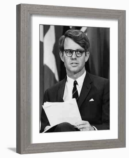 Senator Robert F. Kennedy Waits to Address 14,500 Students, Kansas State University, March 25, 1968-null-Framed Photo