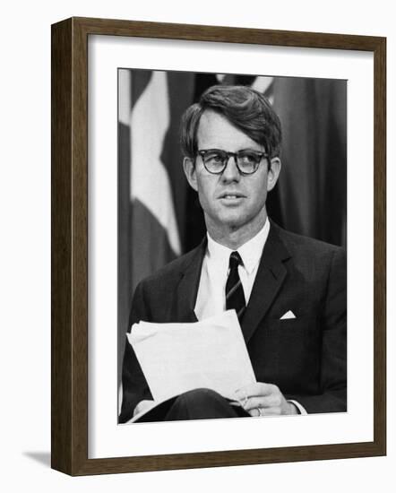 Senator Robert F. Kennedy Waits to Address 14,500 Students, Kansas State University, March 25, 1968-null-Framed Photo