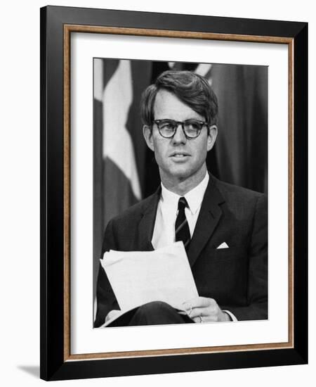 Senator Robert F. Kennedy Waits to Address 14,500 Students, Kansas State University, March 25, 1968-null-Framed Photo