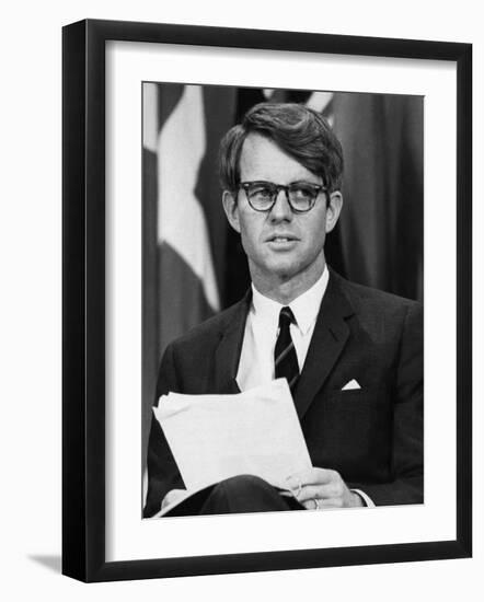 Senator Robert F. Kennedy Waits to Address 14,500 Students, Kansas State University, March 25, 1968-null-Framed Photo