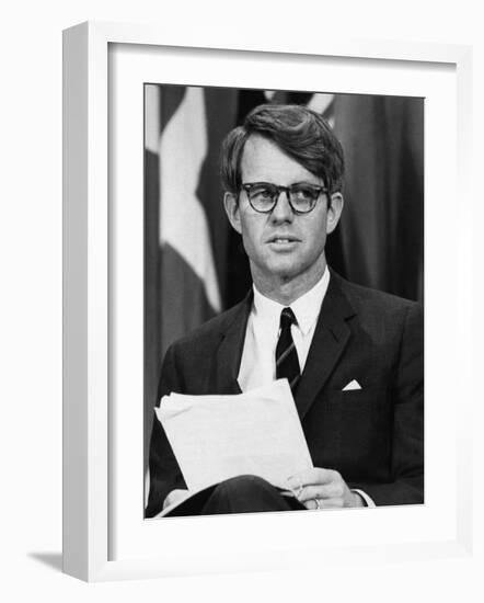 Senator Robert F. Kennedy Waits to Address 14,500 Students, Kansas State University, March 25, 1968-null-Framed Photo