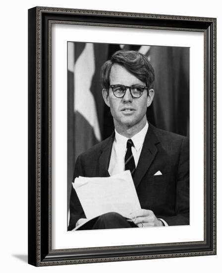 Senator Robert F. Kennedy Waits to Address 14,500 Students, Kansas State University, March 25, 1968-null-Framed Photo