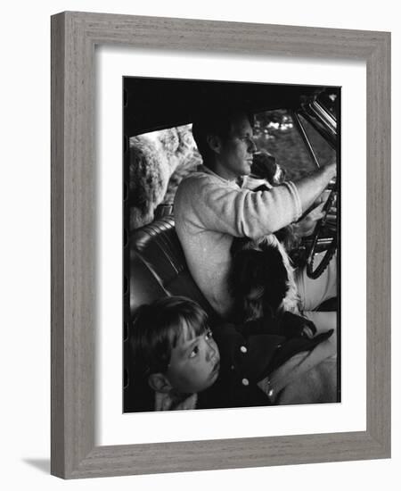 Senator Robert Kennedy Driving Car with Pet Springer Spaniel over His Lap and Son Max Beside Him-Bill Eppridge-Framed Photographic Print