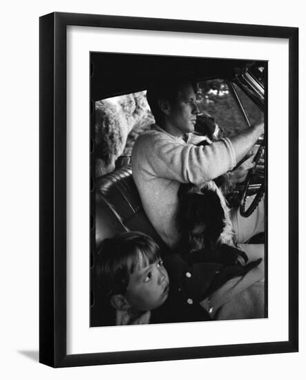 Senator Robert Kennedy Driving Car with Pet Springer Spaniel over His Lap and Son Max Beside Him-Bill Eppridge-Framed Photographic Print