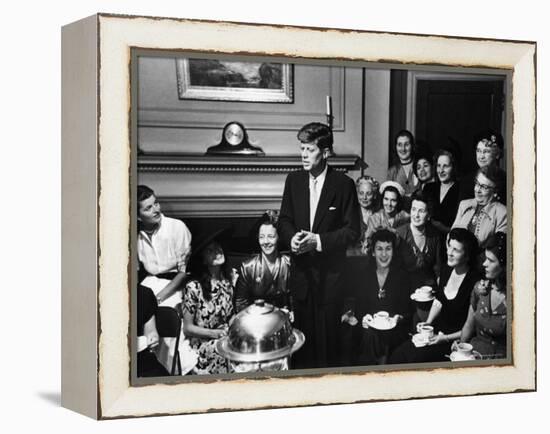 Senatorial Candidate John F. Kennedy, Attending Tea Party Given by Female Supporters-Yale Joel-Framed Premier Image Canvas