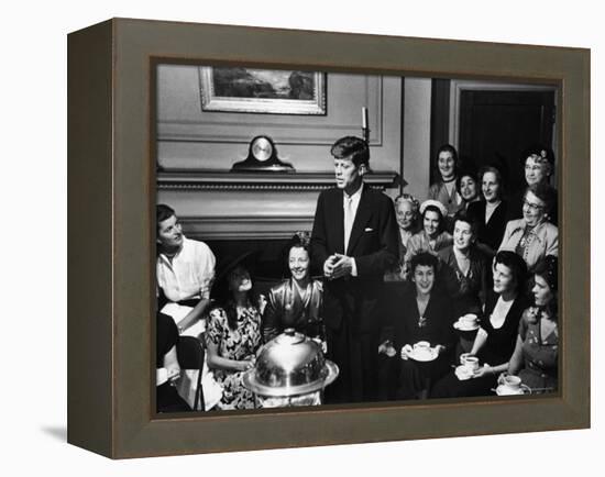 Senatorial Candidate John F. Kennedy, Attending Tea Party Given by Female Supporters-Yale Joel-Framed Premier Image Canvas