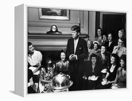Senatorial Candidate John F. Kennedy, Attending Tea Party Given by Female Supporters-Yale Joel-Framed Premier Image Canvas