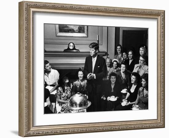 Senatorial Candidate John F. Kennedy, Attending Tea Party Given by Female Supporters-Yale Joel-Framed Photographic Print