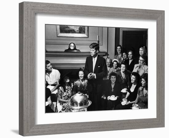 Senatorial Candidate John F. Kennedy, Attending Tea Party Given by Female Supporters-Yale Joel-Framed Photographic Print