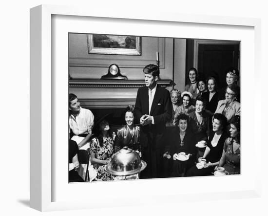 Senatorial Candidate John F. Kennedy, Attending Tea Party Given by Female Supporters-Yale Joel-Framed Photographic Print