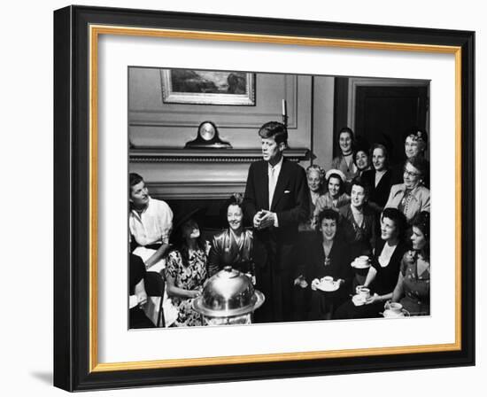 Senatorial Candidate John F. Kennedy, Attending Tea Party Given by Female Supporters-Yale Joel-Framed Photographic Print