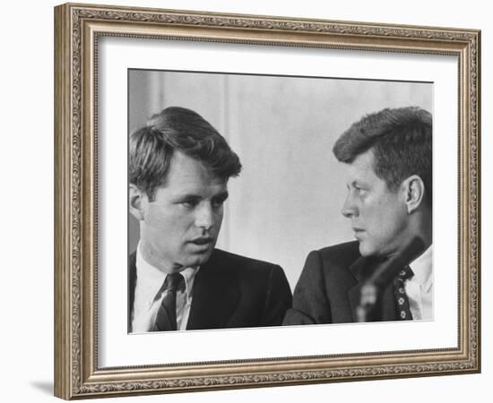 Senators Robert and John F. Kennedy, During a Senate Comm. Hearing Regarding the Kohler Strike-Ed Clark-Framed Photographic Print