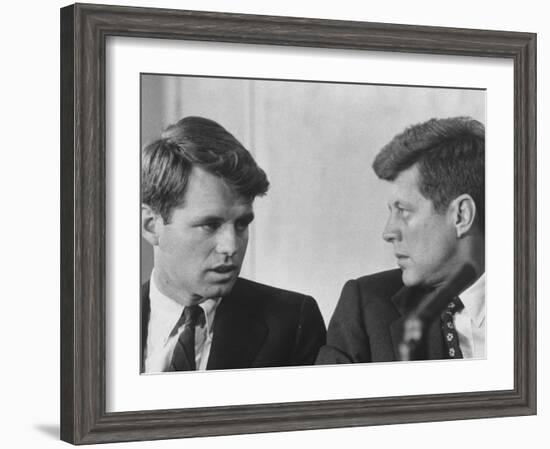 Senators Robert and John F. Kennedy, During a Senate Comm. Hearing Regarding the Kohler Strike-Ed Clark-Framed Photographic Print