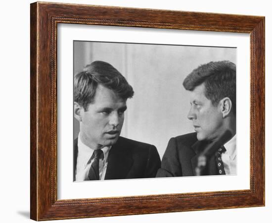 Senators Robert and John F. Kennedy, During a Senate Comm. Hearing Regarding the Kohler Strike-Ed Clark-Framed Photographic Print