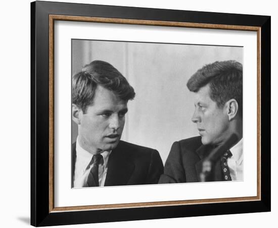 Senators Robert and John F. Kennedy, During a Senate Comm. Hearing Regarding the Kohler Strike-Ed Clark-Framed Photographic Print