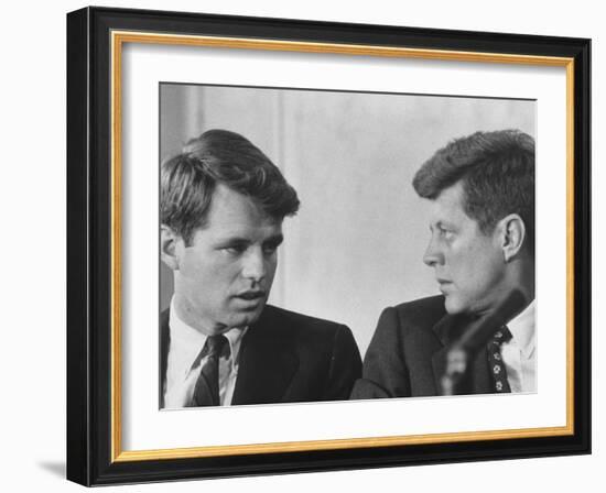 Senators Robert and John F. Kennedy, During a Senate Comm. Hearing Regarding the Kohler Strike-Ed Clark-Framed Photographic Print