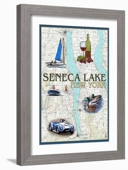 Seneca Lake, New York - Nautical Chart-Lantern Press-Framed Art Print