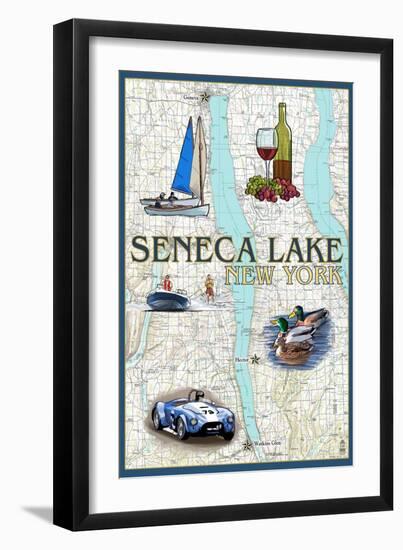 Seneca Lake, New York - Nautical Chart-Lantern Press-Framed Art Print