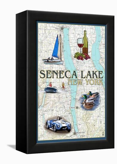 Seneca Lake, New York - Nautical Chart-Lantern Press-Framed Stretched Canvas