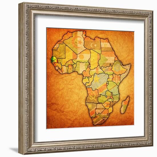 Senegal on Actual Map of Africa-michal812-Framed Art Print