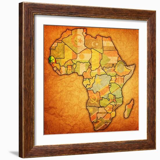 Senegal on Actual Map of Africa-michal812-Framed Art Print