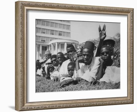 Senegalese Awaiting Arrival of US VP Lyndon Johnson to Celebrate First Year of their Independence-Hank Walker-Framed Photographic Print