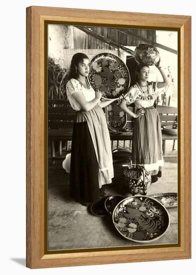 Senoritas Displaying Pottery-null-Framed Stretched Canvas