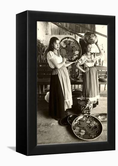 Senoritas Displaying Pottery-null-Framed Stretched Canvas