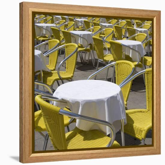 Sense of Place, Venice, Piazza San Marco, Saint Marks' Square. Round Cafe Tables with Yellow Chairs-Mike Burton-Framed Premier Image Canvas