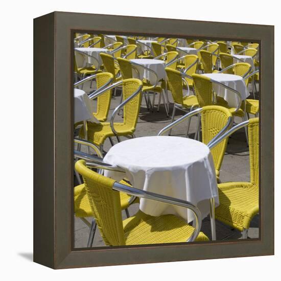 Sense of Place, Venice, Piazza San Marco, Saint Marks' Square. Round Cafe Tables with Yellow Chairs-Mike Burton-Framed Premier Image Canvas