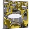 Sense of Place, Venice, Piazza San Marco, Saint Marks' Square. Round Cafe Tables with Yellow Chairs-Mike Burton-Mounted Photographic Print