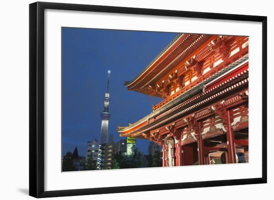 Senso-Ji Temple and Skytree Tower at Night, Asakusa, Tokyo, Japan, Asia-Stuart Black-Framed Photographic Print