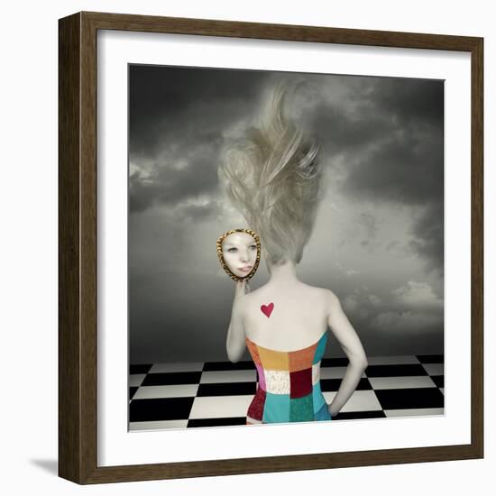 Sensual and Fantasy Back of a Female Model with Long Blond Hair and Corset Who Looks at Her Face In-Valentina Photos-Framed Photographic Print