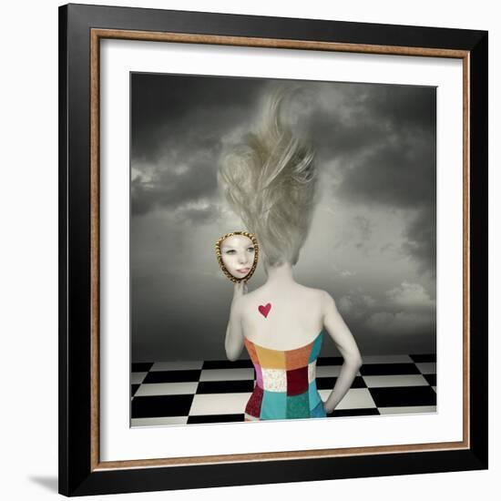 Sensual and Fantasy Back of a Female Model with Long Blond Hair and Corset Who Looks at Her Face In-Valentina Photos-Framed Photographic Print