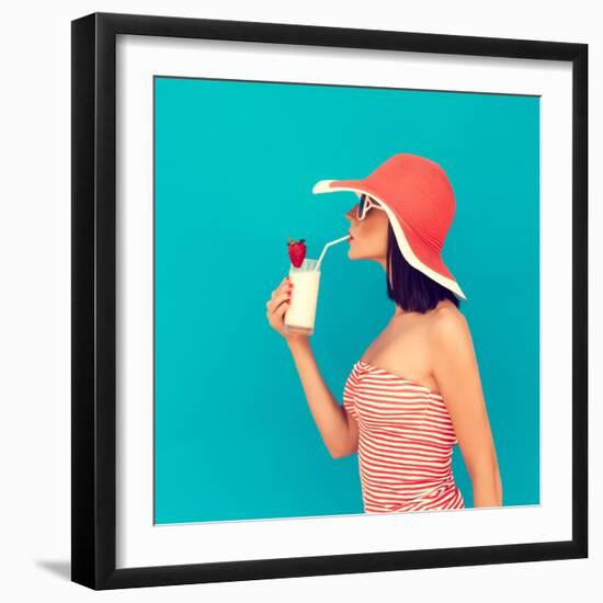 Sensual Girl with a Summer Cocktail-Evgeniya Porechenskaya-Framed Photographic Print
