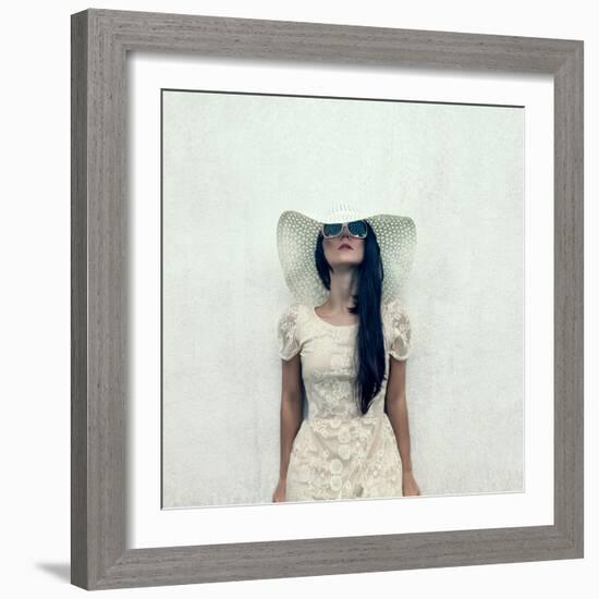 Sensual Vintage Girl at a Wall-Evgeniya Porechenskaya-Framed Photographic Print