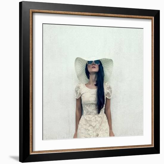 Sensual Vintage Girl at a Wall-Evgeniya Porechenskaya-Framed Photographic Print